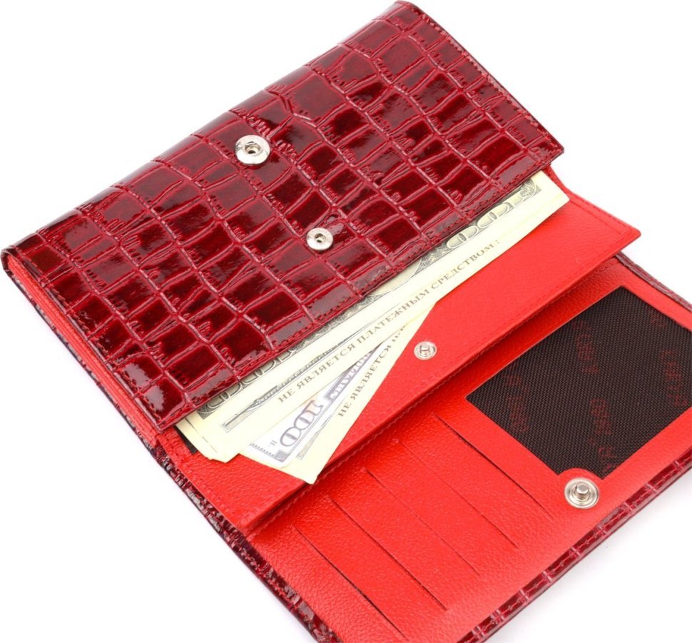 Красный лаковый женский кошелек из натуральной кожи под крокодила KARYA (2421022)