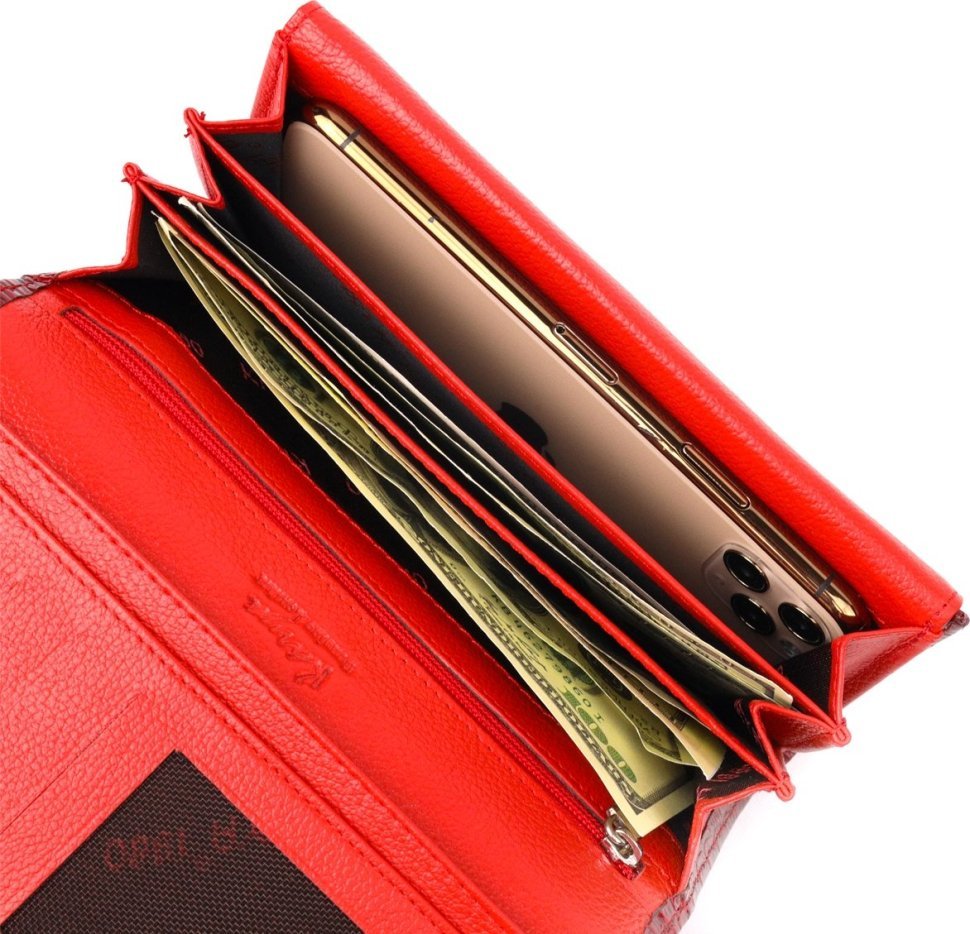 Червоний лаковий жіночий гаманець із натуральної шкіри під крокодила KARYA (2421022)