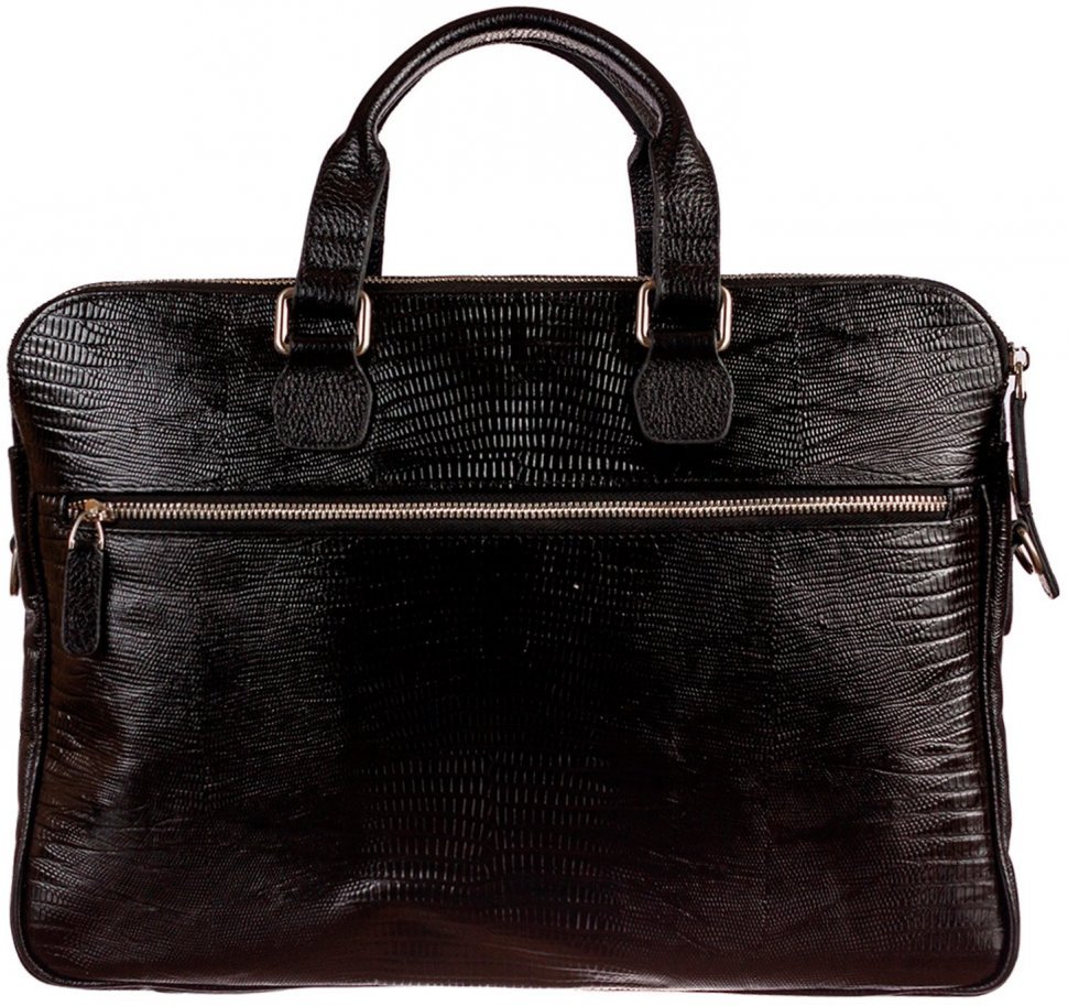 Деловая сумка черного цвета из натуральной кожи с тиснением под змею Desisan (912-143)