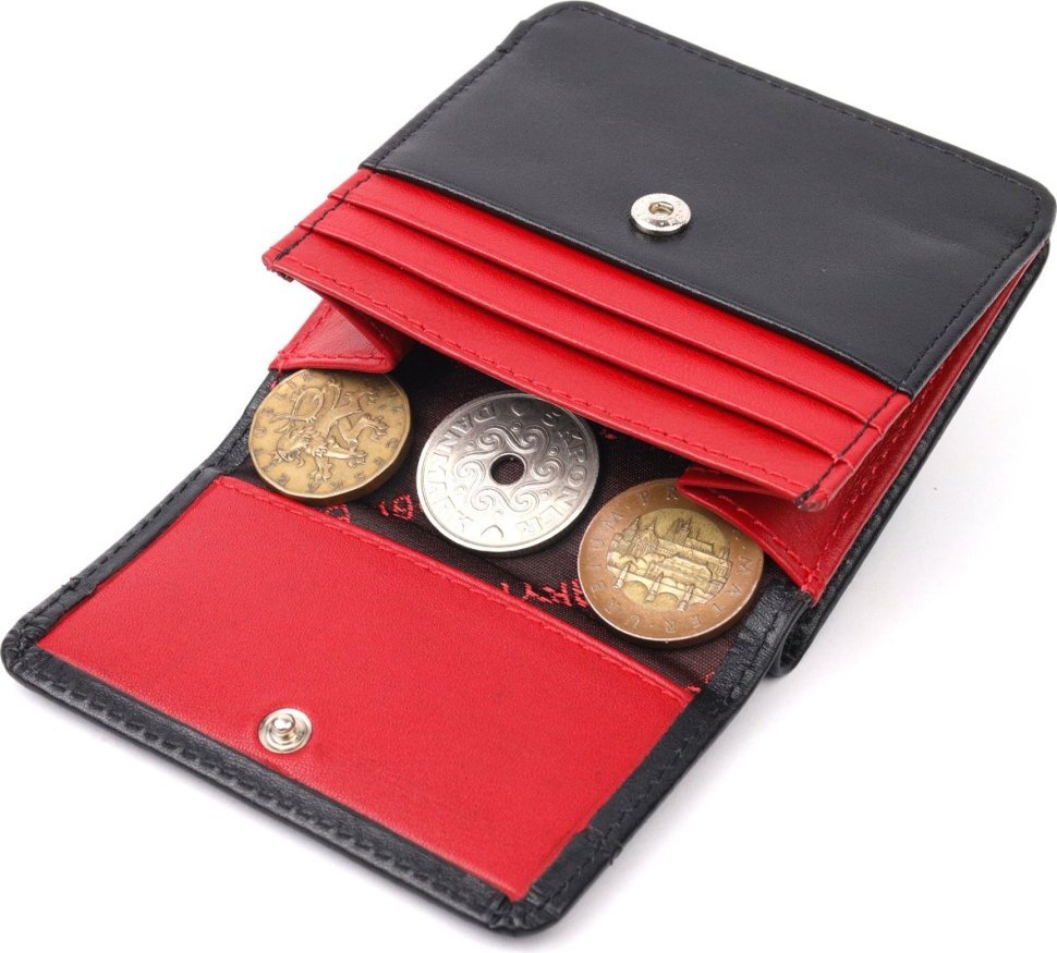 Черно-красный женский кошелек из гладкой натуральной кожи с монетницей KARYA (2421122)