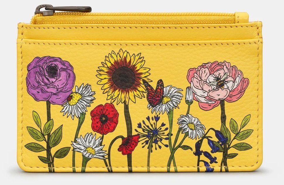 Кардхолдер кожаный желтого цвета Yoshi Y1219 WILDFLR Morton 94936 (с принтом цветов) modnotak фото №1