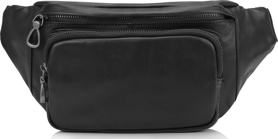 Мужская сумка на пояс из натуральной кожи черного цвета Tiding Bag (21254)