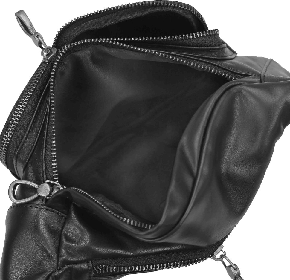 Чоловіча сумка на пояс із натуральної шкіри чорного кольору Tiding Bag (21254)