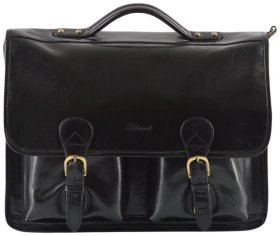 Деловой мужской портфель из натуральной кожи на защелках Ashwood черного цвета 95436