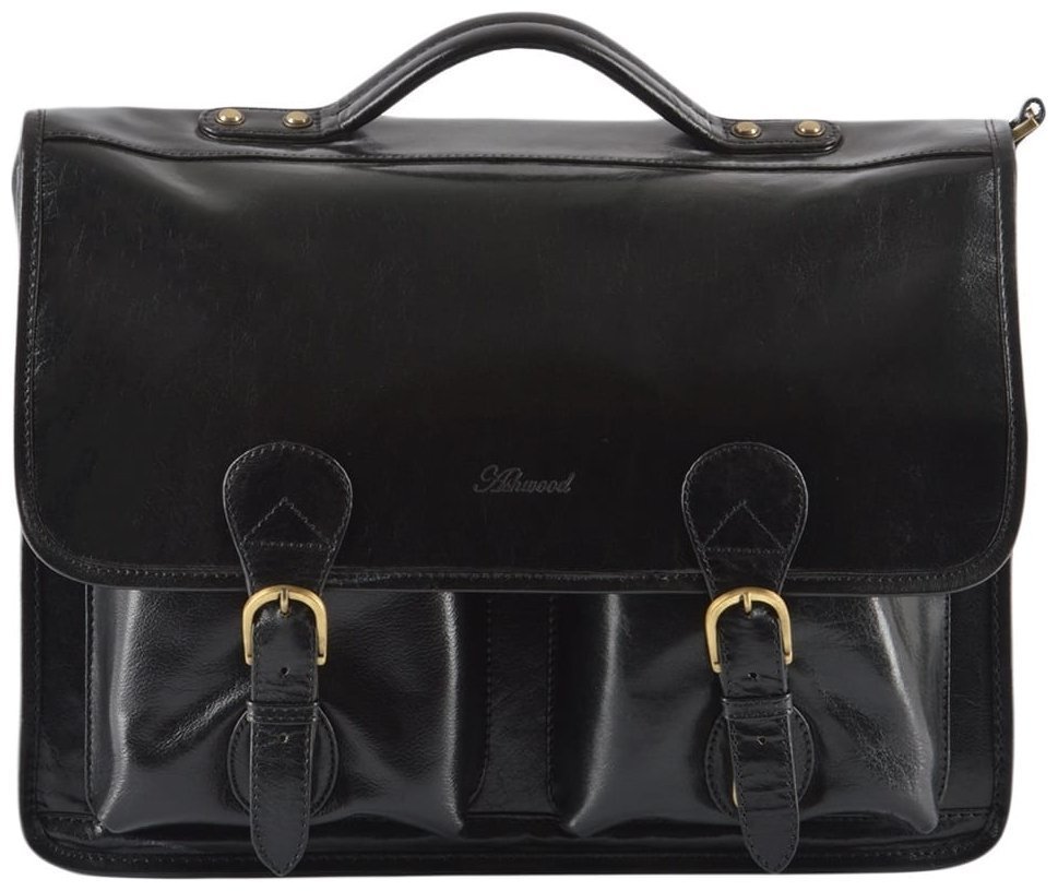 Деловой мужской портфель из натуральной кожи на защелках Ashwood черного цвета 95436 фото №1 Деловой мужской портфель из натуральной кожи на защелках Ashwood черного цвета 95436 modnotak фото №1