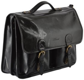 Деловой мужской портфель из натуральной кожи на защелках Ashwood черного цвета 95436
