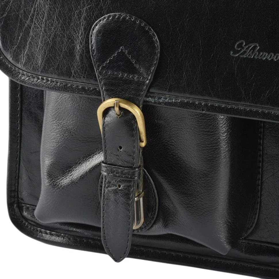 Деловой мужской портфель из натуральной кожи на защелках Ashwood черного цвета 95436 фото №5 Деловой мужской портфель из натуральной кожи на защелках Ashwood черного цвета 95436 modnotak фото №5