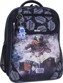 Чорний шкільний рюкзак для школи з текстилю з мотоциклістом Bagland (55536)
