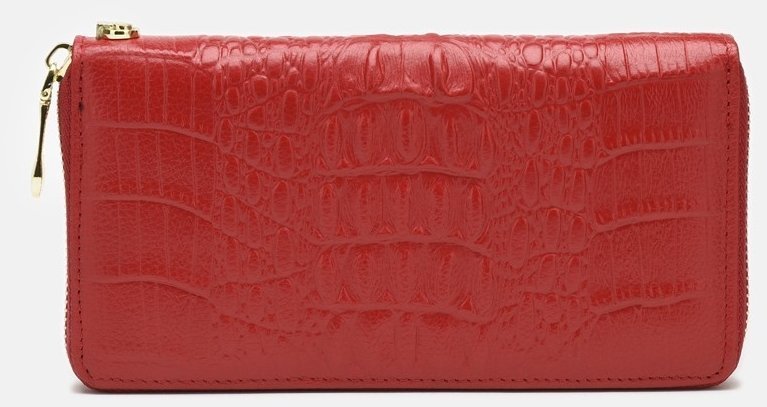 Крупный женский кожаный кошелек красного цвета с фактурой под рептилию Keizer 65936
