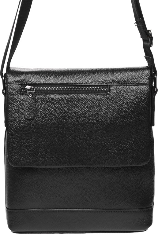 Оригінальна чоловіча сумка на плече із натуральної чорної шкіри з навісним клапаном Borsa Leather (21326)