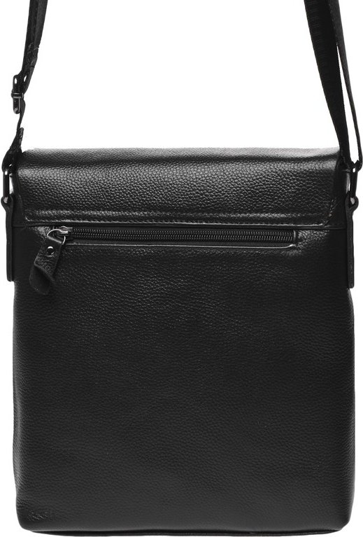 Оригінальна чоловіча сумка на плече із натуральної чорної шкіри з навісним клапаном Borsa Leather (21326)