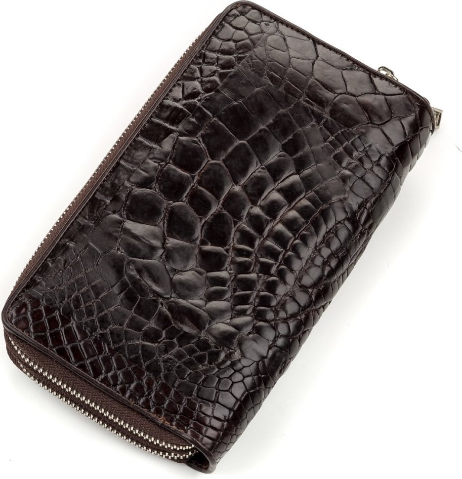 Чоловічий гаманець-клатч з натуральної шкіри крокодила на блискавки CROCODILE LEATHER (024-18173)