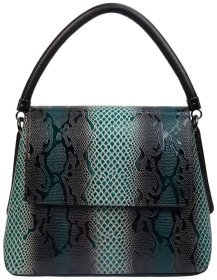 Лакированная женская сумка из натуральной кожи с клапаном на магните Desisan 107136 зеленого цвета под рептилию