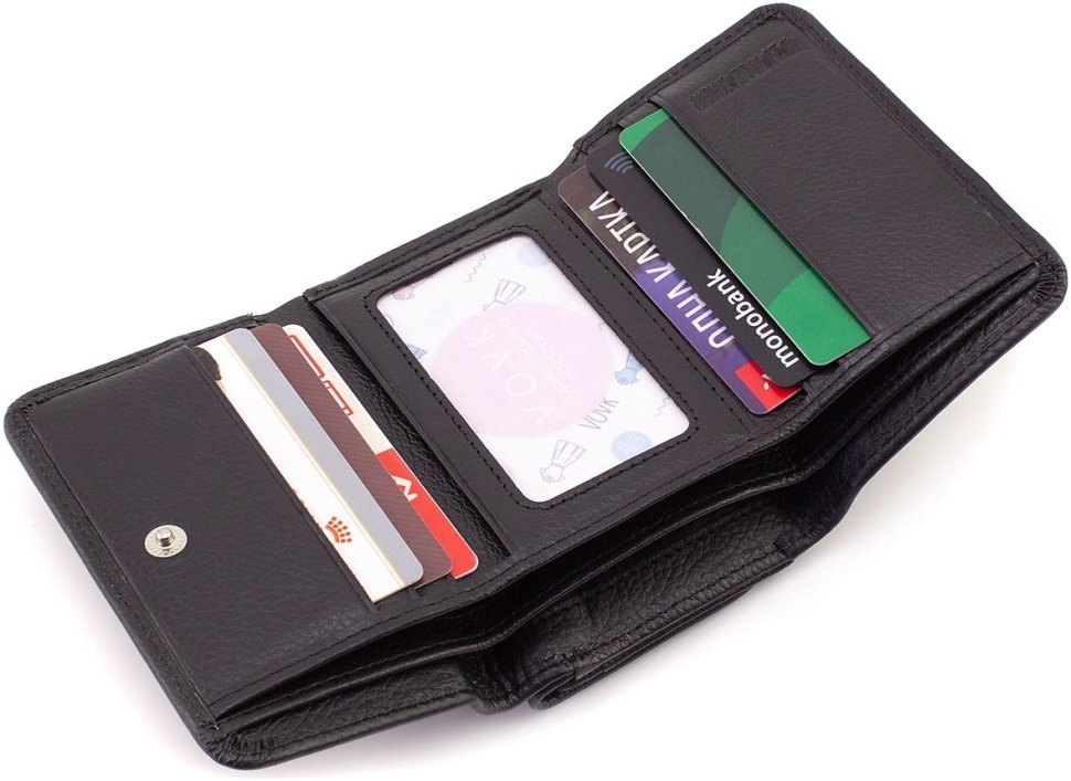 Чорний жіночий гаманець маленького розміру із натуральної шкіри з монетницею ST Leather 1767236