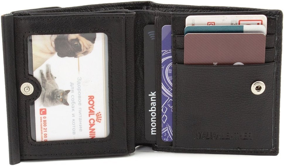 Маленький женский кошелек из натуральной кожи черного цвета с монетницей ST Leather 1767336