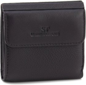 Маленький жіночий гаманець із натуральної шкіри чорного кольору з монетницею ST Leather 1767336