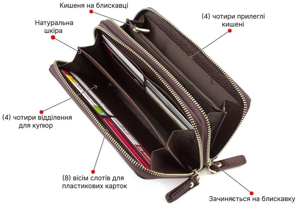 Большой кошелек с тиснением под рептилию и двумя молниями ST Leather (16314) modnotak фото №4