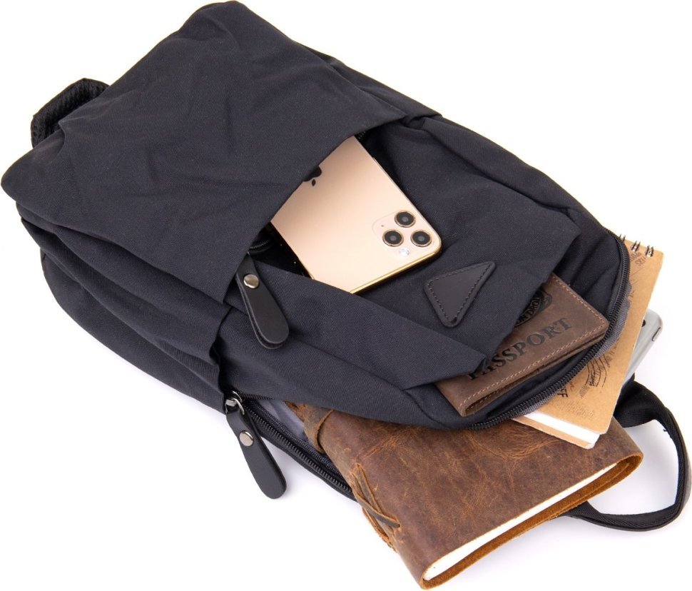 Черная мужская сумка-слинг из нейлона Vintage (20632)