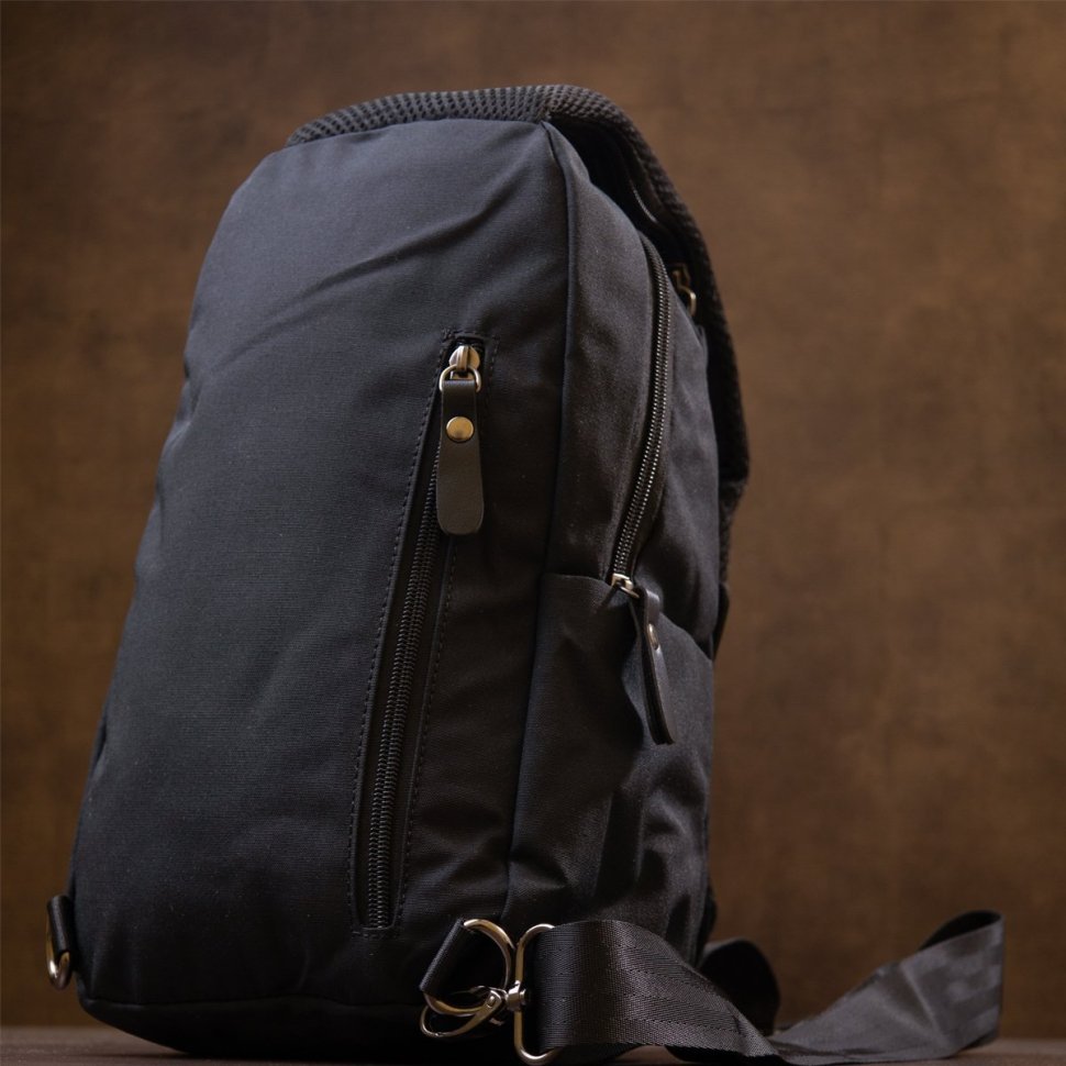 Чорна чоловіча сумка-слінг з нейлону Vintage (20632)