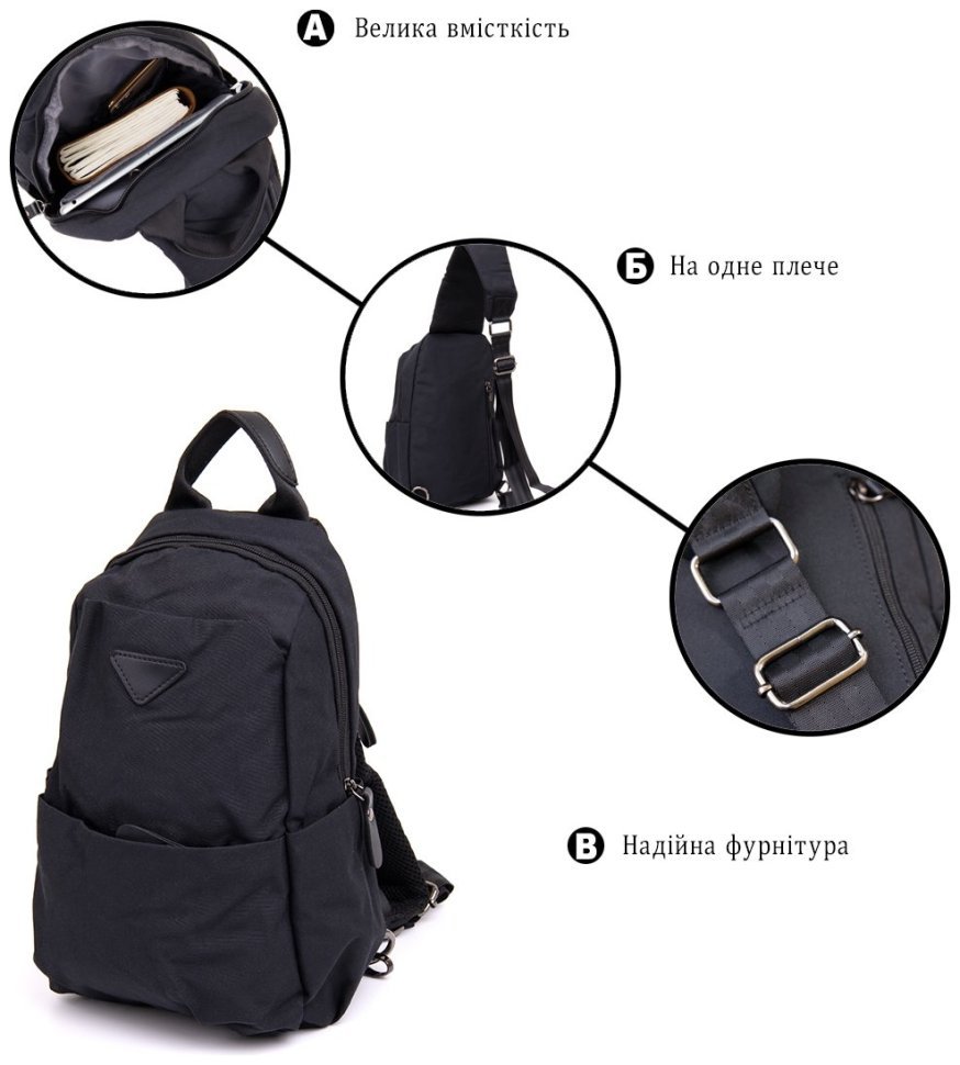 Черная мужская сумка-слинг из нейлона Vintage (20632) фото №11 Черная мужская сумка-слинг из нейлона Vintage (20632) modnotak фото №11