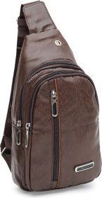 Чоловіча коричнева сумка-рюкзак зі шкірозамінника на дві блискавки Monsen (22109)