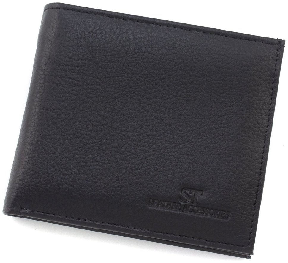 Чоловічий портмоне із натуральної чорної шкіри з монетницею ST Leather 1767436