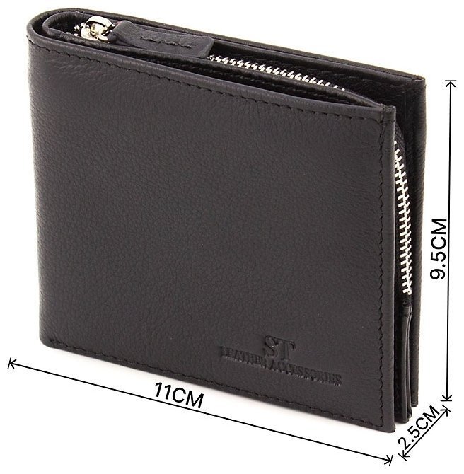 Мужское портмоне из натуральной черной кожи с монетницей ST Leather 1767436 modnotak фото №3