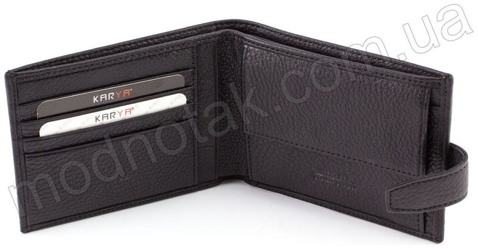 Черное мужское портмоне с фиксацией на кнопку KARYA (0411-45)