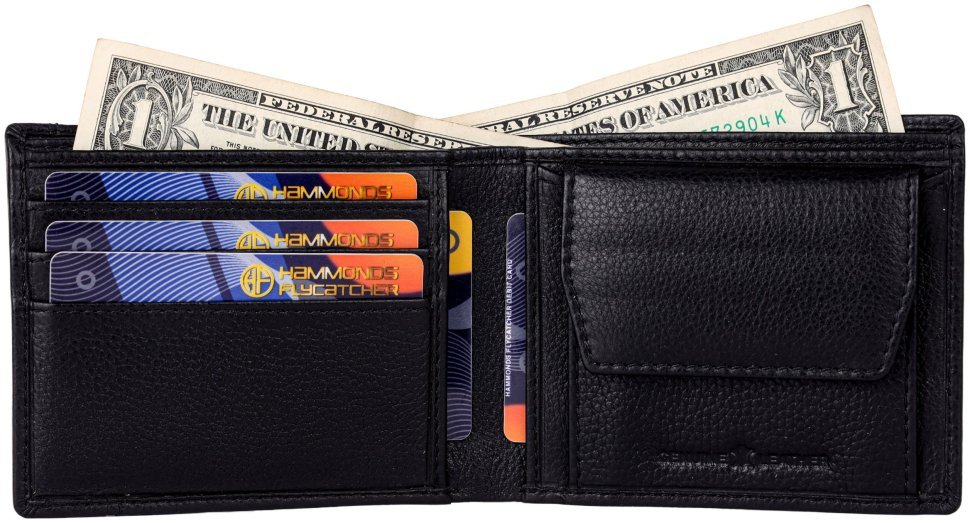 Кожаный мужской кошелек с монетницей и съемным блоком для карт Hammonds Flycatcher HF577 черный 108036 modnotak фото №3