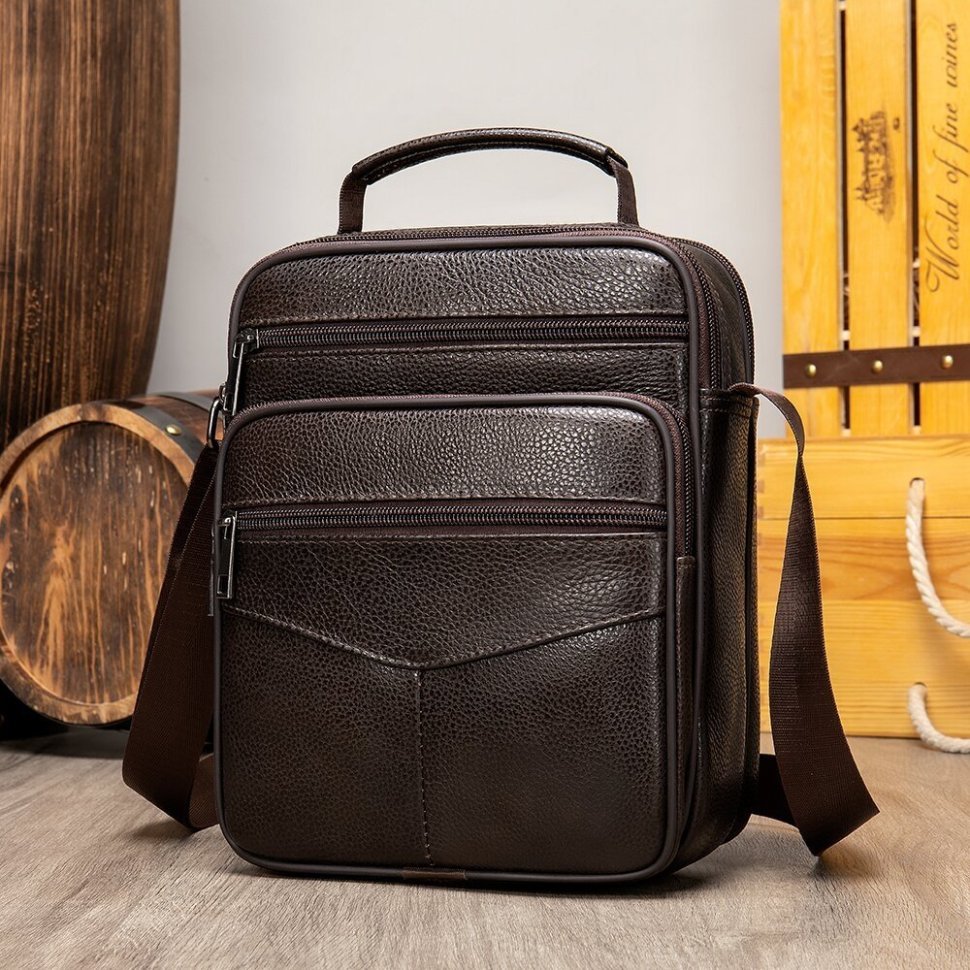 Кожаная сумка-барсетка из кожи флотар коричневого цвета Vintage (14991) modnotak фото №4