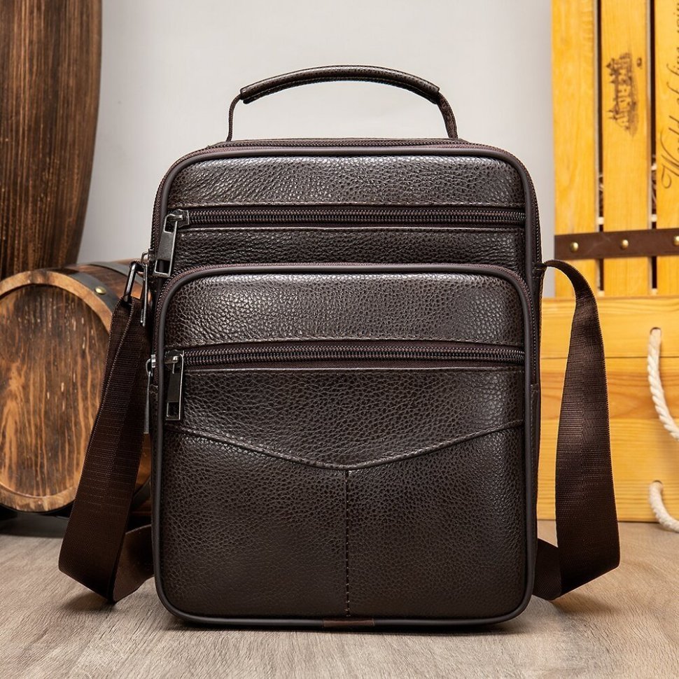 Кожаная сумка-барсетка из кожи флотар коричневого цвета Vintage (14991) modnotak фото №5