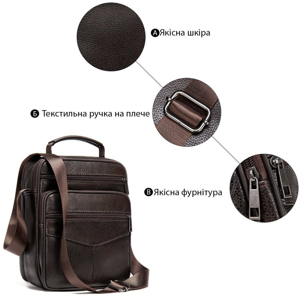 Кожаная сумка-барсетка из кожи флотар коричневого цвета Vintage (14991) modnotak фото №11