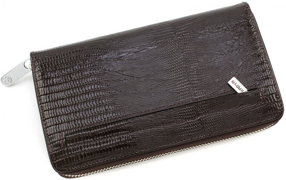 Большой кожаный кошелек коричневого цвета на змейке KARYA (1072-071)