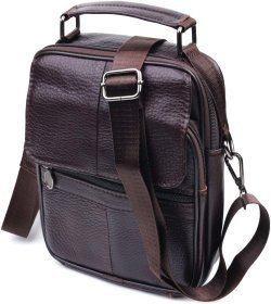 Коричневая мужская сумка-барсетка среднего размера из натуральной кожи Vintage 2421304