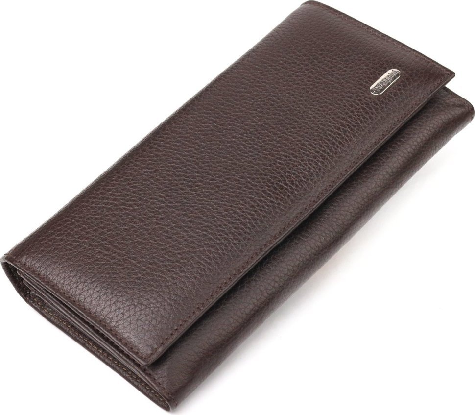 Великий жіночий шкіряний гаманець коричневого кольору з клапаном на кнопці CANPELLINI (2421526)