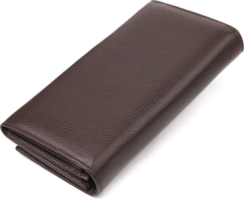Великий жіночий шкіряний гаманець коричневого кольору з клапаном на кнопці CANPELLINI (2421526)