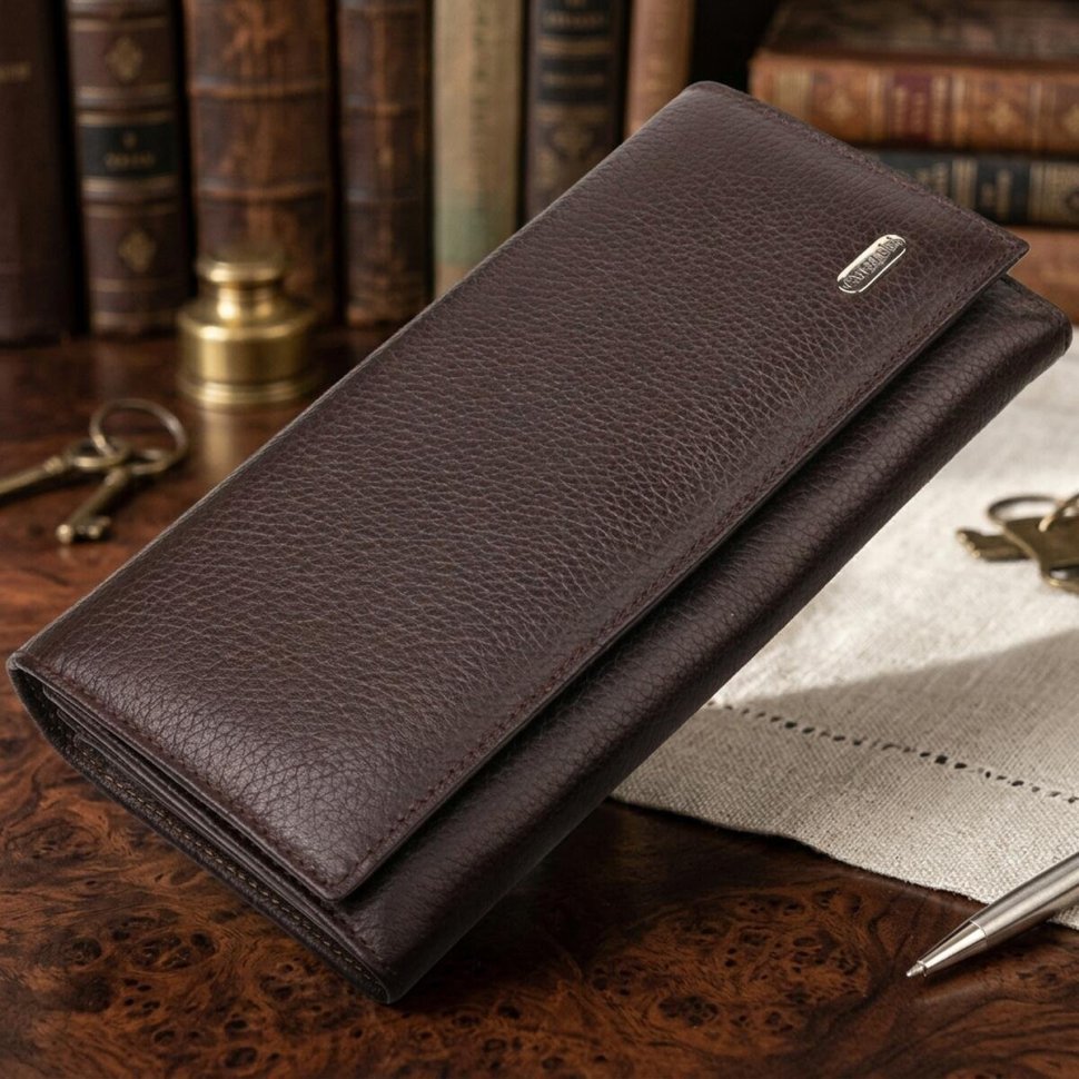 Великий жіночий шкіряний гаманець коричневого кольору з клапаном на кнопці CANPELLINI (2421526) modnotak фото №11