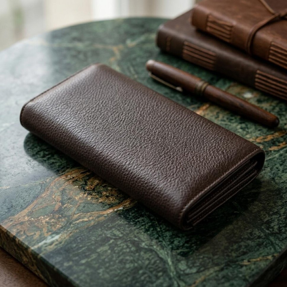 Великий жіночий шкіряний гаманець коричневого кольору з клапаном на кнопці CANPELLINI (2421526) modnotak фото №12