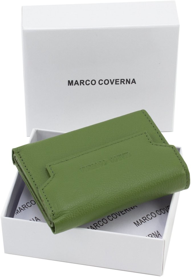 Шкіряний жіночий маленький гаманець оливкового кольору з фіксацією на магніт Marco Coverna 68636