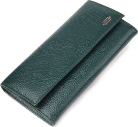 Зелений жіночий гаманець із натуральної зернистої шкіри з клапаном на кнопці CANPELLINI (2421628)