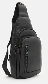 Стильный мужской слинг из натуральной кожи черного цвета Borsa Leather 88736