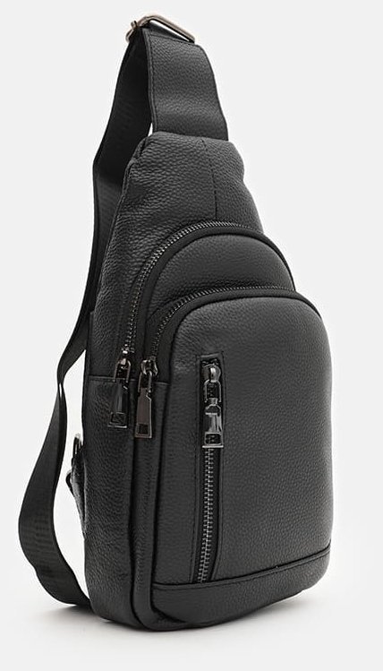 Стильный мужской слинг из натуральной кожи черного цвета Borsa Leather 88736 modnotak фото №2