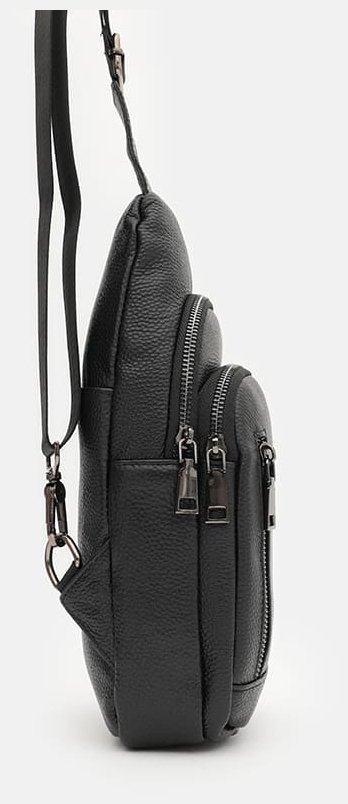 Стильный мужской слинг из натуральной кожи черного цвета Borsa Leather 88736 modnotak фото №4