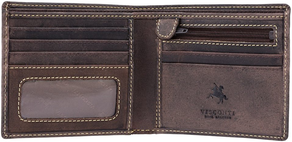 Мужское портмоне из винтажной кожи коричневого цвета с акцентной строчкой Visconti Shield 68836