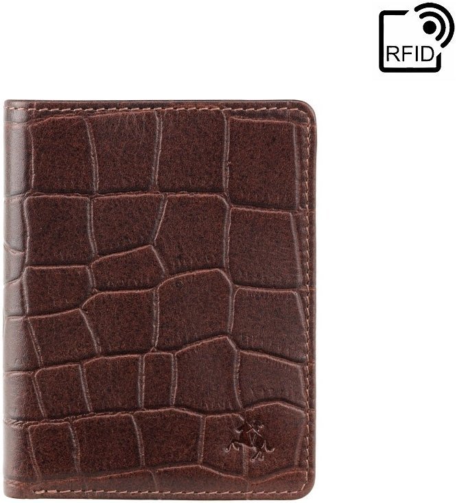 Коричневий чоловічий портмоне з натуральної шкіри під крокодила з RFID - Visconti Caiman 69036