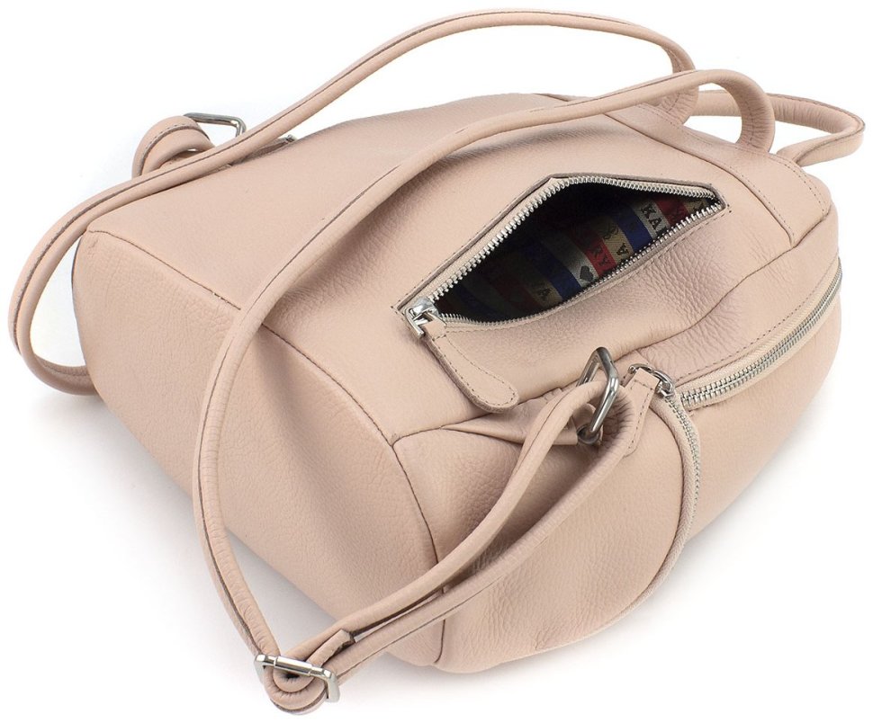 Жіночий шкіряний місткий рюкзак пудрового кольору KARYA 69736