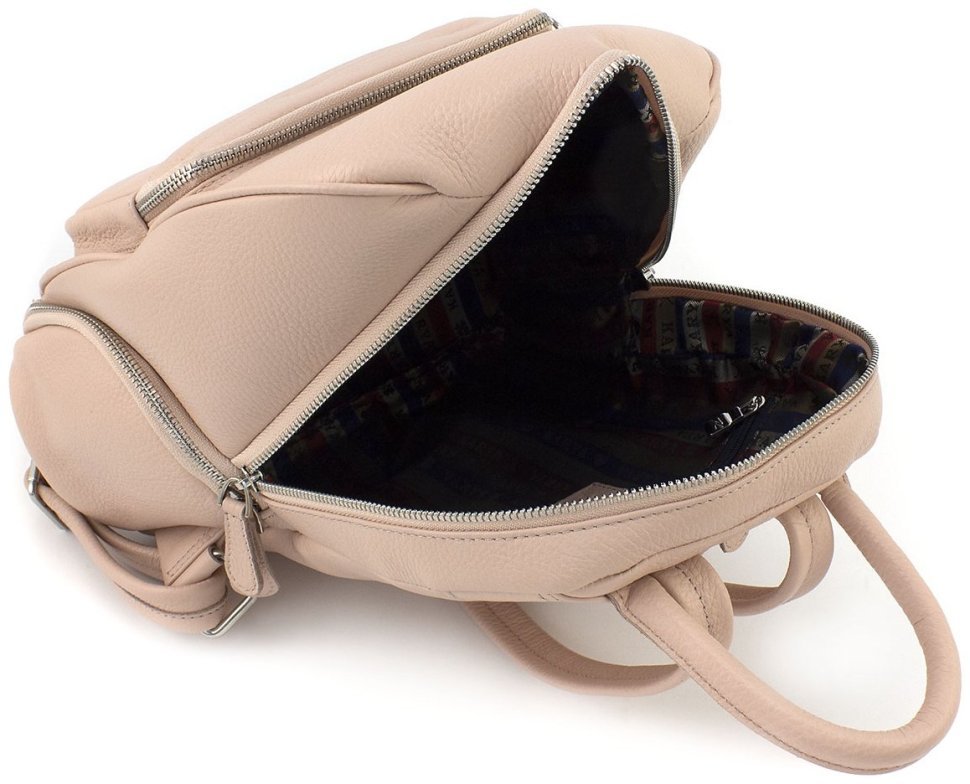 Женский кожаный вместительный рюкзак пудрового цвета KARYA 69736