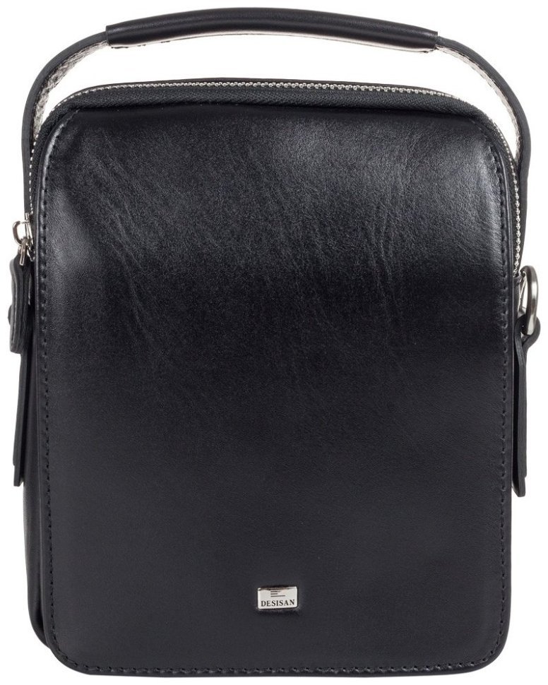 Мужская компактная сумка-барсетка из гладкой кожи черного цвета DESISAN 80037 фото №1 Мужская компактная сумка-барсетка из гладкой кожи черного цвета DESISAN 80037 modnotak фото №1