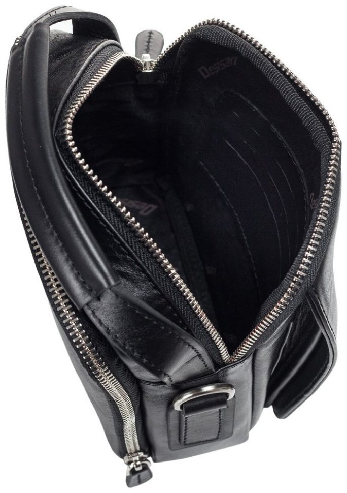Мужская компактная сумка-барсетка из гладкой кожи черного цвета DESISAN 80037 фото №6 Мужская компактная сумка-барсетка из гладкой кожи черного цвета DESISAN 80037 modnotak фото №6