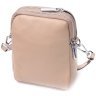 Вертикальна жіноча сумочка на плече з натуральної шкіри бежевого кольору на дві блискавки Vintage 2422400 - 2